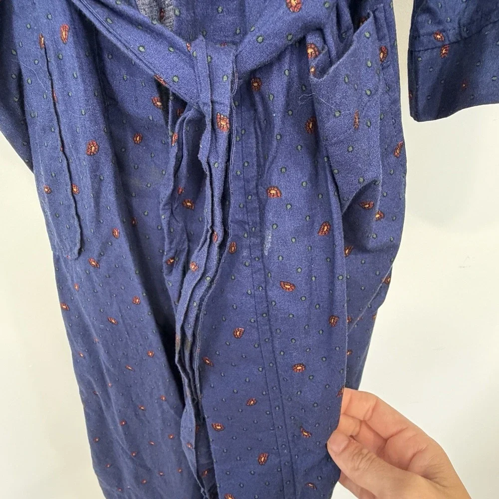 Vintage Christian Dior Monsieur Navy Cotton Kimono Lounge Robe One Size